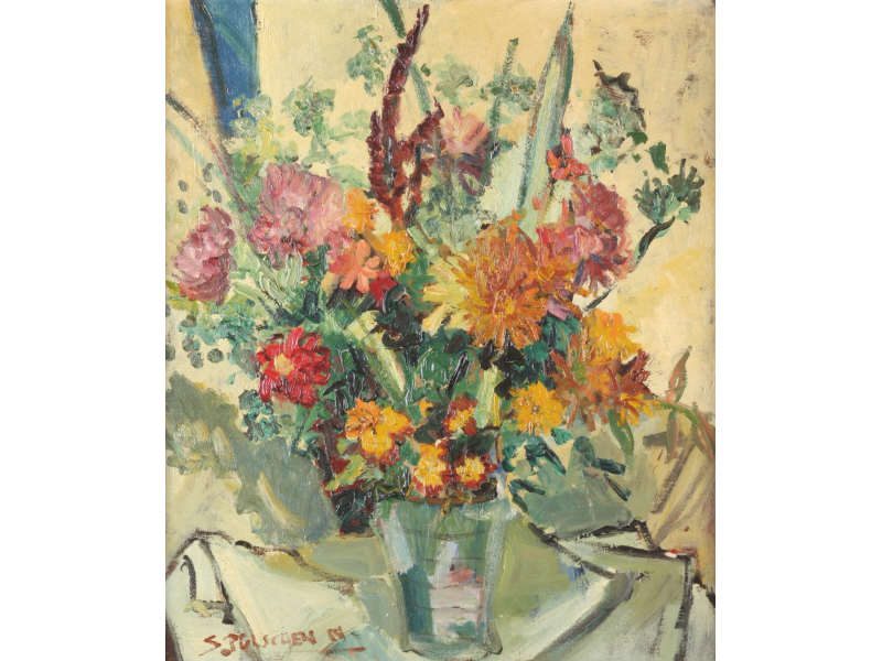 Appraisal: S Palschen Chile th c Floral Still Life oil on