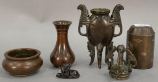 Appraisal: Group of Chinese bronze pieces to include multimetal bronze seal