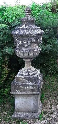 Appraisal: A LARGE COMPOSITE CAMPANA URN cover and pedestal base with