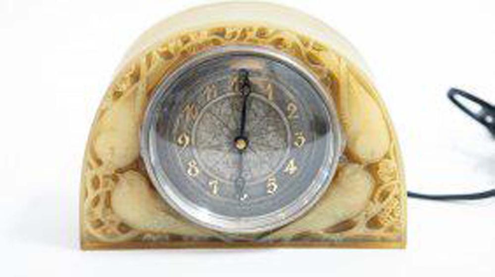 Appraisal: LALIQUE MOINEAUX ATO COLORED GLASS CLOCKMolded R Lalique signature lower