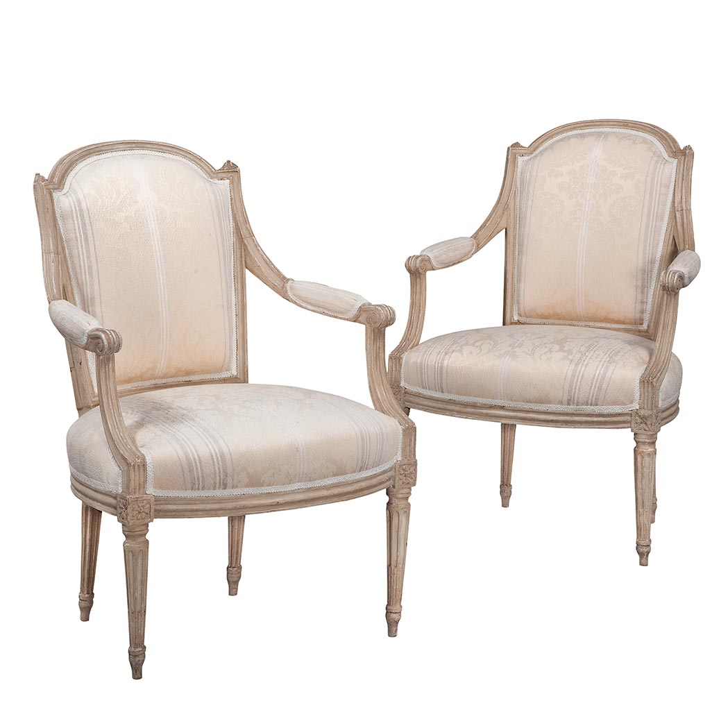 Appraisal: Pair of Louis XVI Painted Fauteuils en Cabriolet Circa Each