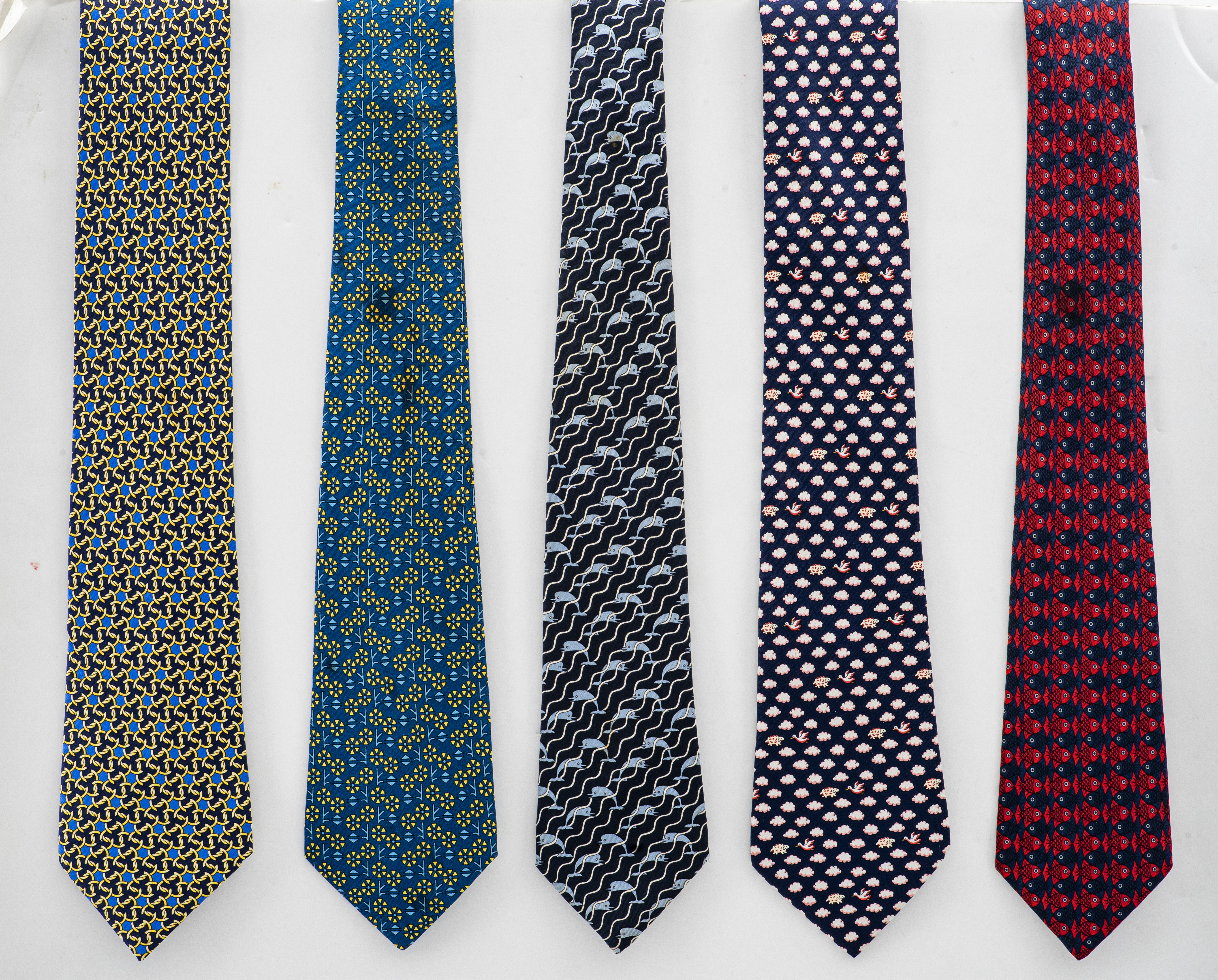 Appraisal: HERMES SILK TIES Five Hermes silk ties made in France