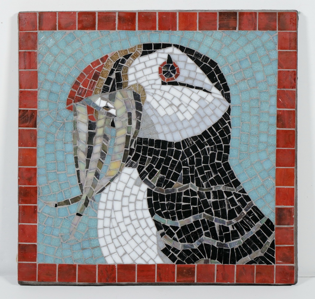 Appraisal: LIA CATALANO NY - Glass mosaic of a puffin eating