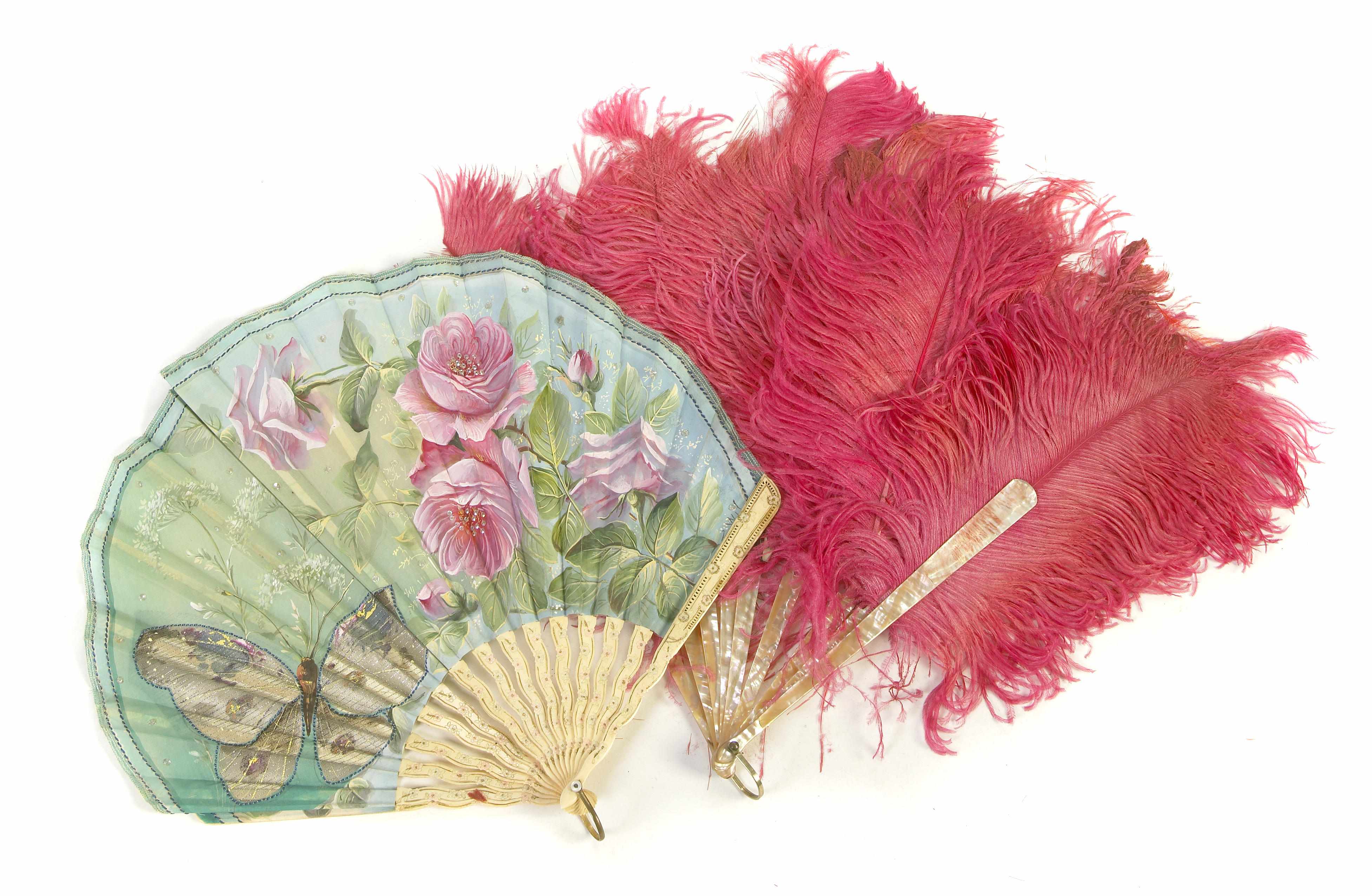 Appraisal: A hand painted and carved ivory fan and a mother