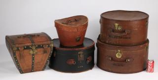 Appraisal: Group of five vintage luggage pieces executed in leather and