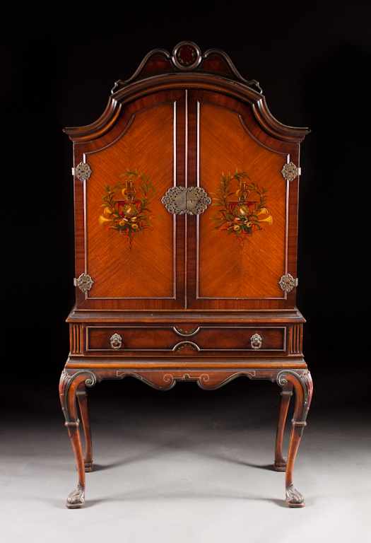 Appraisal: Queen Anne style painted rosewood and walnut china cabinet early