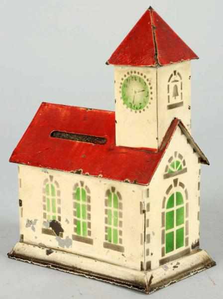 Appraisal: Tin Church Still Bank Circa s Hand-painted and stenciled Large