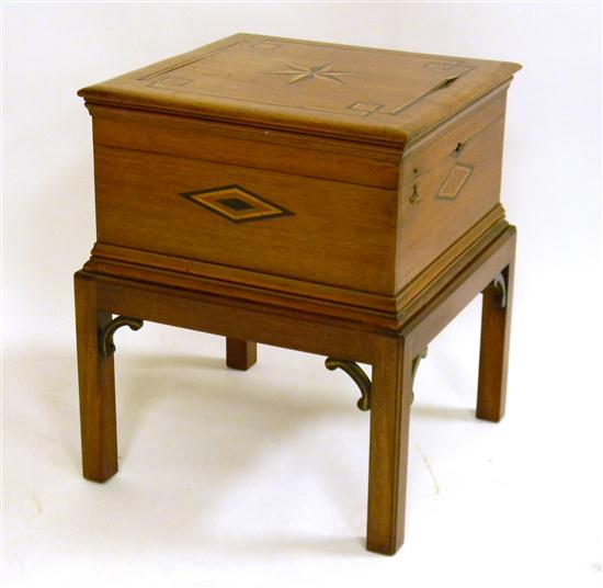 Appraisal: Inlaid box on custom stand hinged lid diamond and contrasting