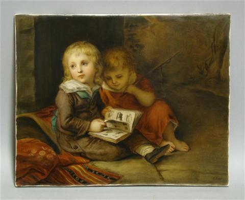 Appraisal: KPM PORCELAIN PLAQUE OF CHILDREN AFTER VOGEL th century signed