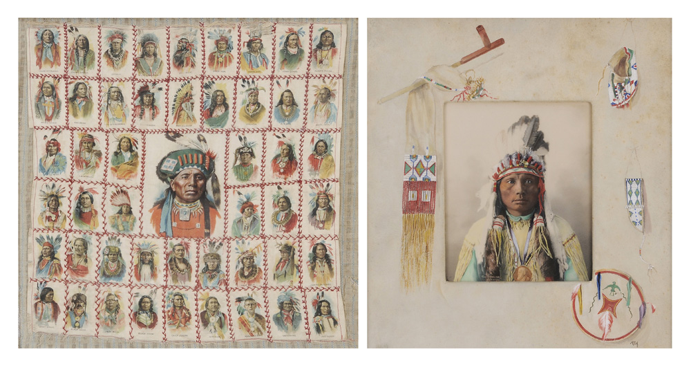 Appraisal: Collection of Forty-Nine Tobacco Labels depicting Native Americans stitched together