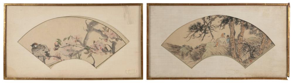 Appraisal: TWO CHINESE FAN PAINTINGS LATE TH CENTURY WATERCOLORS ON PAPER