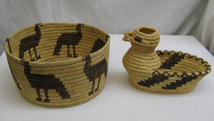 Appraisal: TWO PAPAGO NATIVE AMERICAN BASKETS coiled and decorated One in