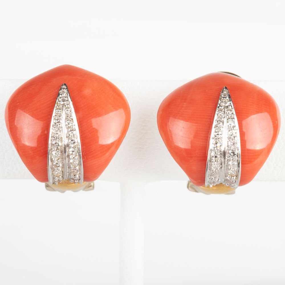 Appraisal: Pair of k Gold Coral and Diamond Earclips Pair of