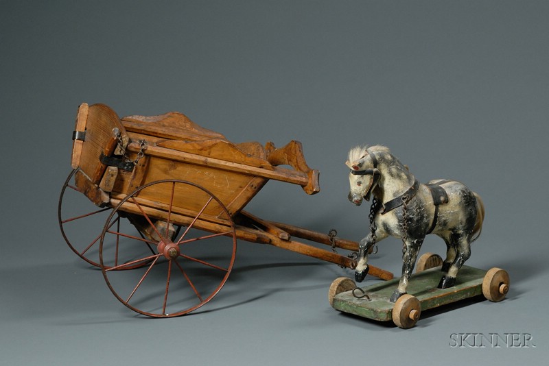 Appraisal: Carved and Painted Wooden Horse Pull-toy and a Small Wooden