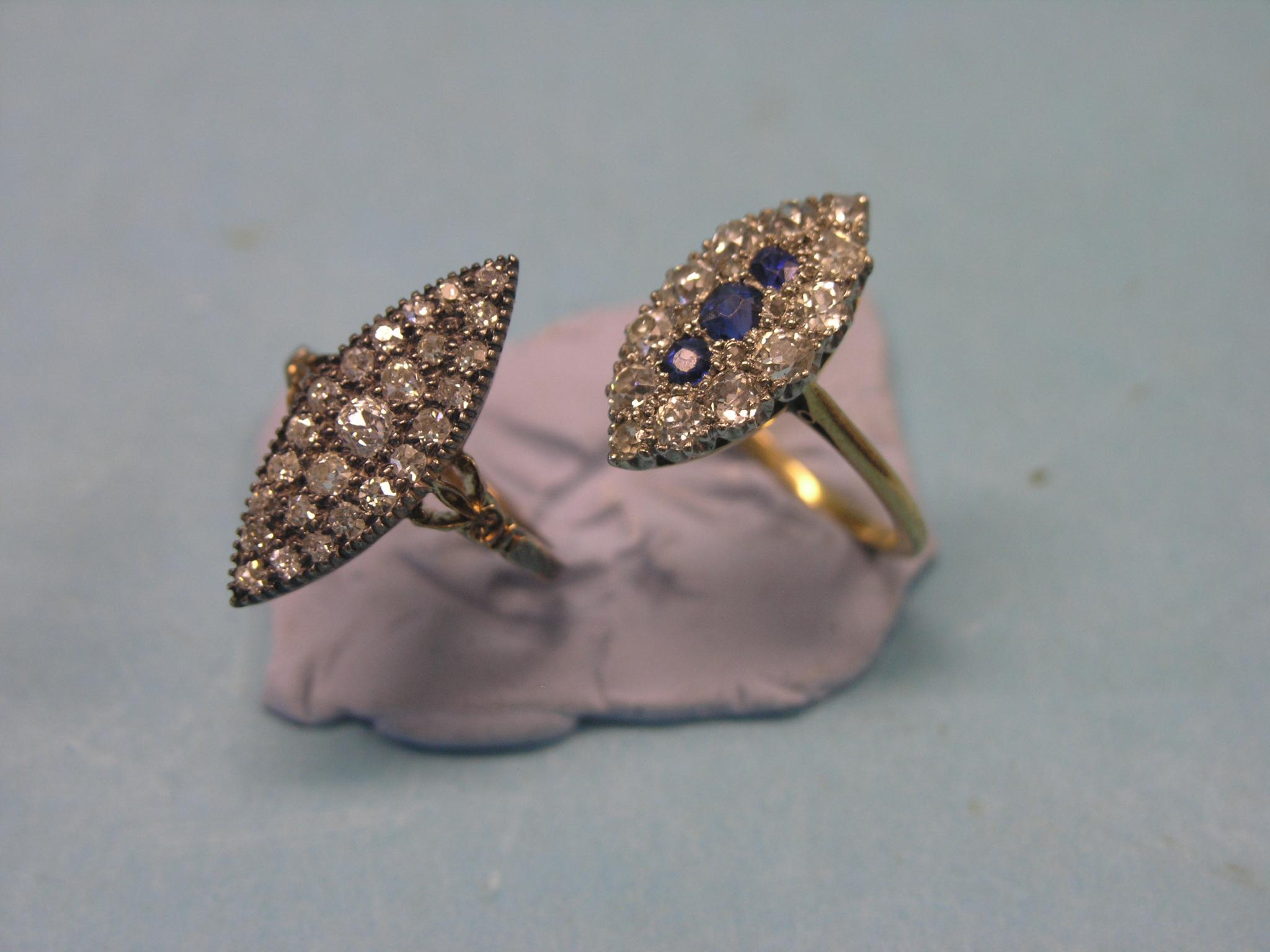 Appraisal: An ct gold diamond and sapphire marquise ring size N