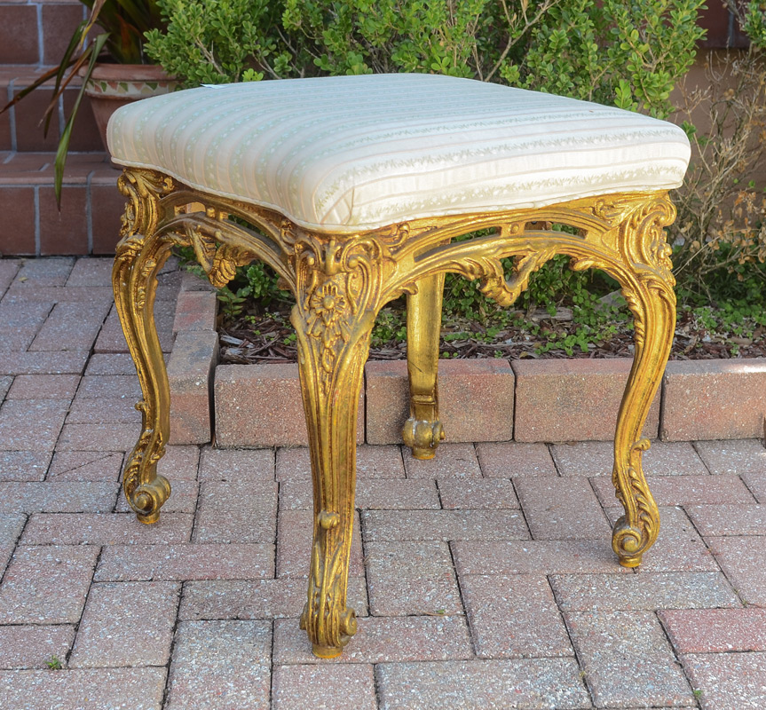 Appraisal: FRENCH STYLE CARVED GILT WOOD STOOL Carved and open work