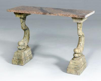 Appraisal: Dolphin pier table brick red to gray granite top on