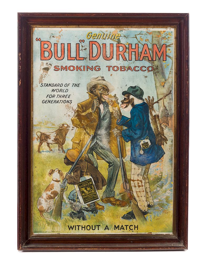 Appraisal: Bull Durham Black Americana Framed Victorian Advertising Sign Measures tall