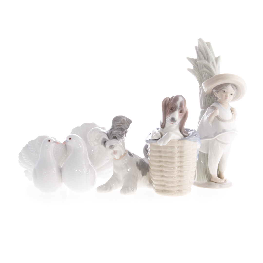 Appraisal: Four Lladro porcelain figures including Mexican Boy in H Dog