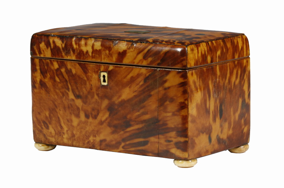 Appraisal: TORTOISESHELL TEA CADDY th c Rectangular Tortoiseshell Tea Caddy with