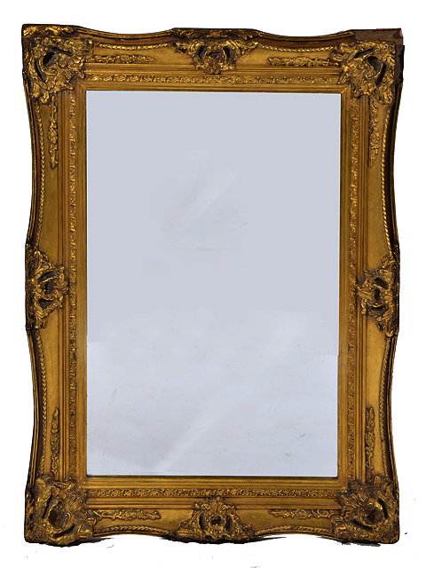 Appraisal: A LARGE RECTANGULAR GILT FRAMED HALL MIRROR gesso moulded frame