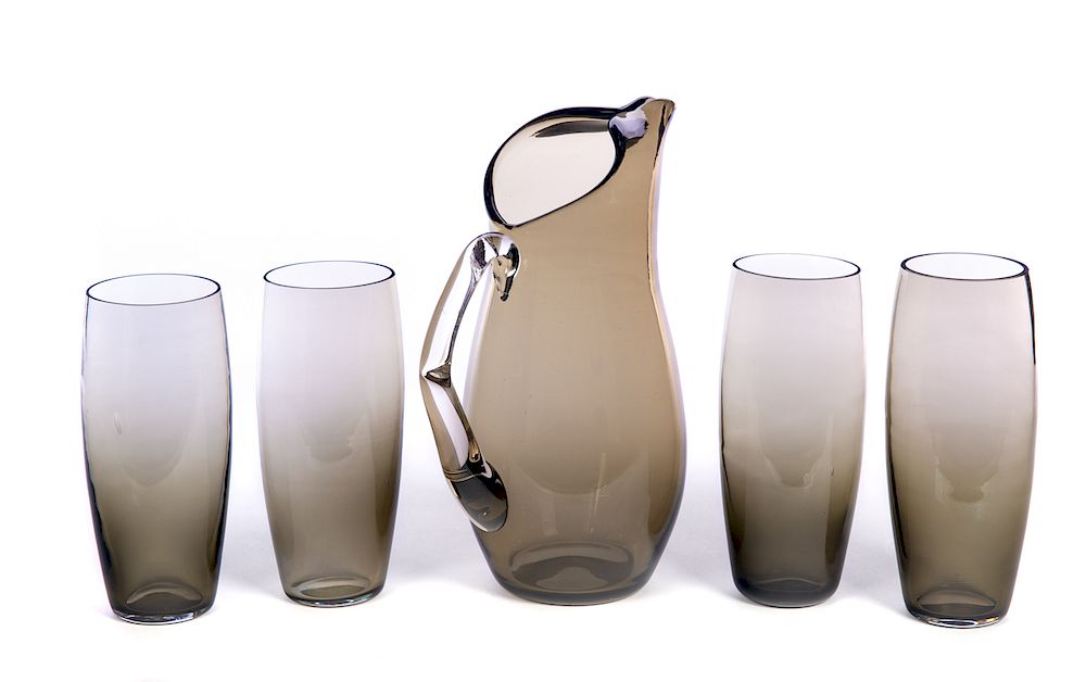 Appraisal: Smoke Erickson Pitcher and Glasses Excellent condition with no damage