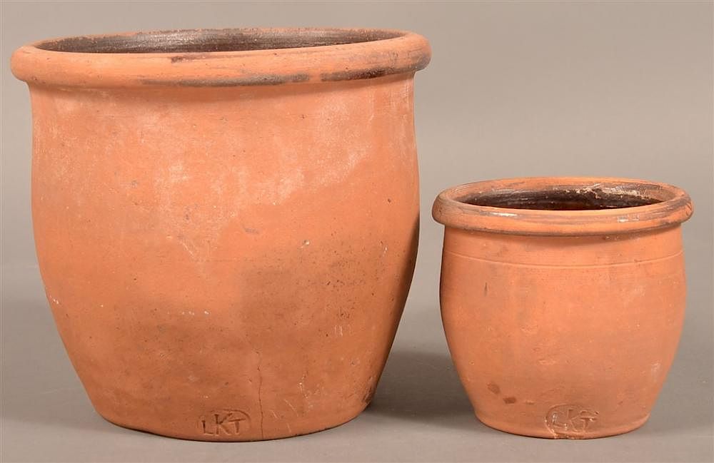 Appraisal: Two Interior Glazed Redware Storage Crocks Two Interior Glazed Redware