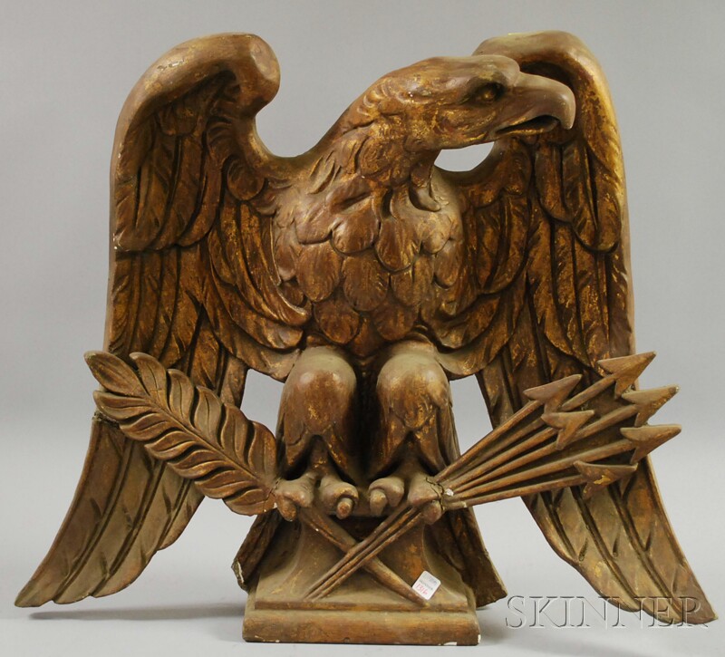 Appraisal: Gilt Plaster American Eagle with Pen and Arrows Figural Ornament