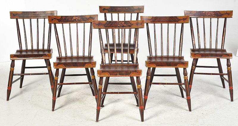 Appraisal: Set of Six American Fancy Painted Side Chairs Pennsylvania th