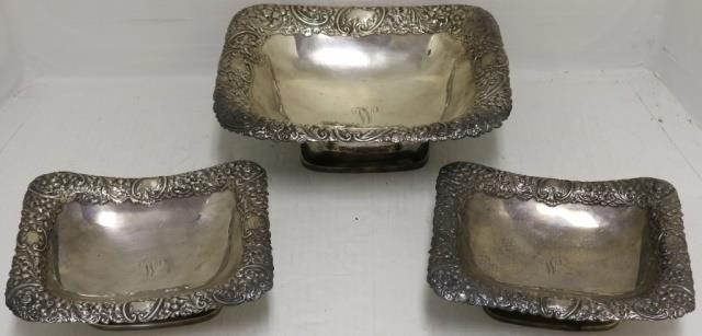 Appraisal: GORHAM STERLIING SILVER FOOTED SERVING BOWLSWITH REPOUSSE BORDERS OZT MONOGRAMMED