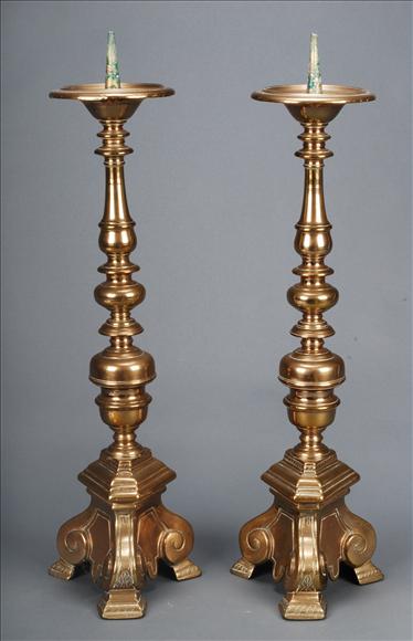 Appraisal: A pair of brass pricket altarsticks in the th century