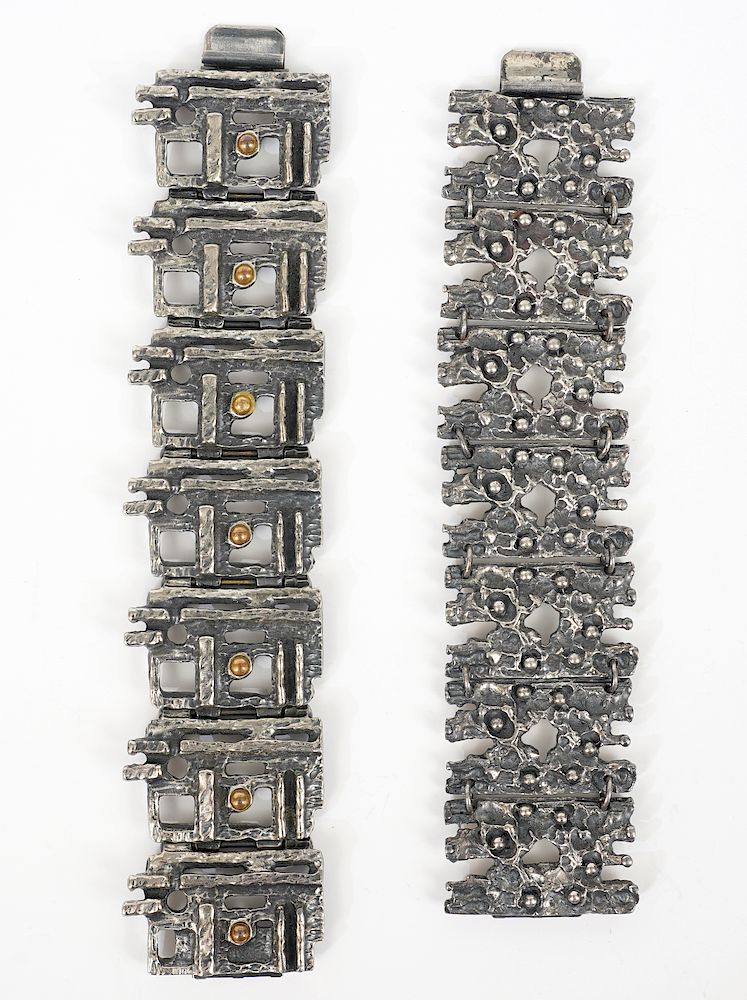 Appraisal: Two Robert Larin Brutalist Bracelets Two Robert Larin brutalist bracelets