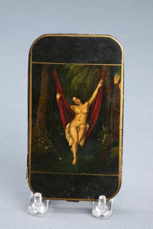 Appraisal: DECORATED CIGAR CASE Probably German th century lacquered papier mache