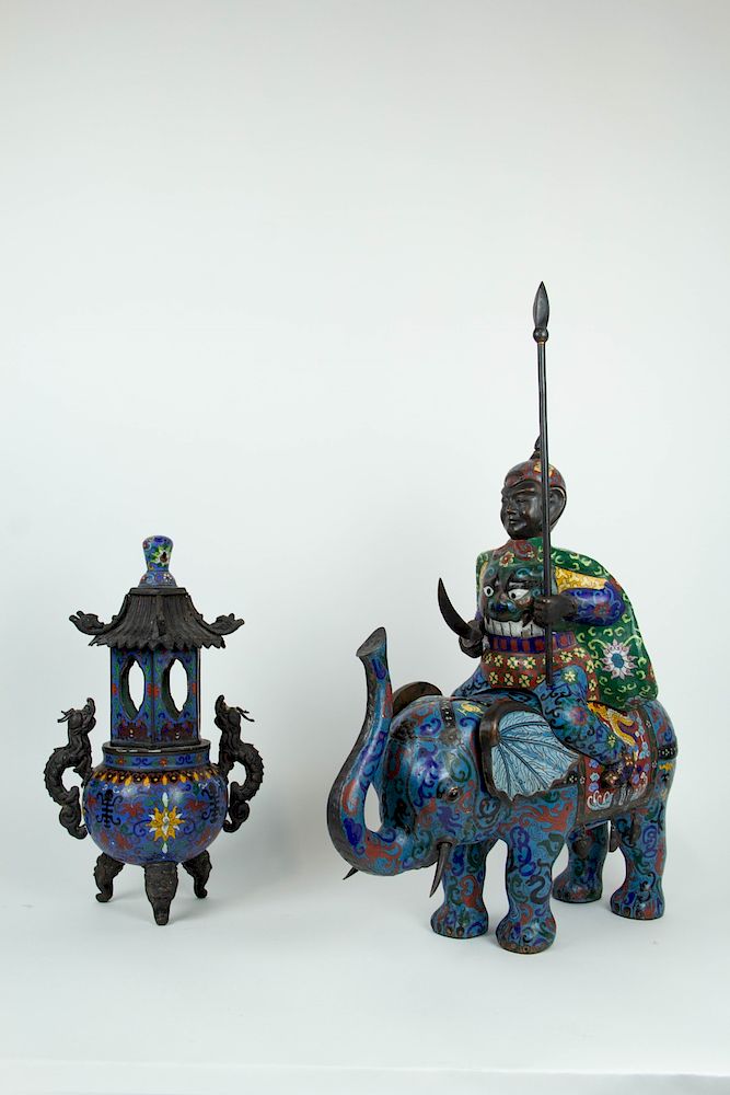 Appraisal: A Chinese Cloisonne Warrior and Elephant Together with a Cloisonne