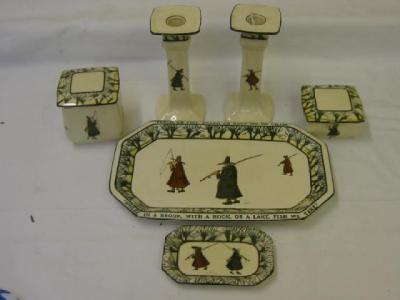 Appraisal: A NOKE ROYAL DOULTON DRESSING TABLE SET comprising tray candlesticks