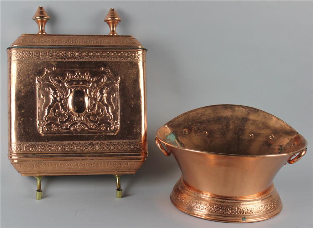 Appraisal: TWO FRENCH COPPER VESSELS the larger marked Made in France