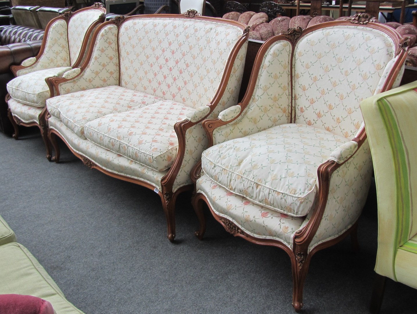 Appraisal: A Louis XV style stained beech three piece suite to