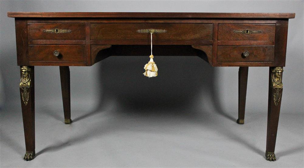 Appraisal: FRENCH EMPIRE STYLE ORMOLU MOUNTED MAHOGANY DESK maybe th Century