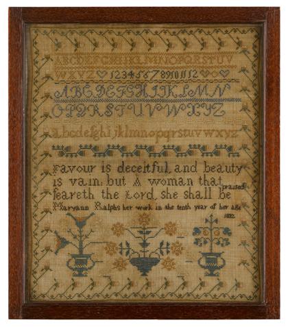 Appraisal: Needlework sampler mary ann ralph's her work in the tenth