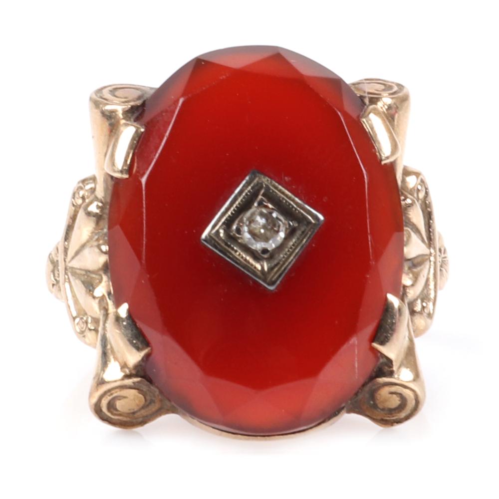 Appraisal: ANTIQUE AESTHETIC VICTORIAN K ROSE GOLD CARNELIAN RING WITH DIAMOND