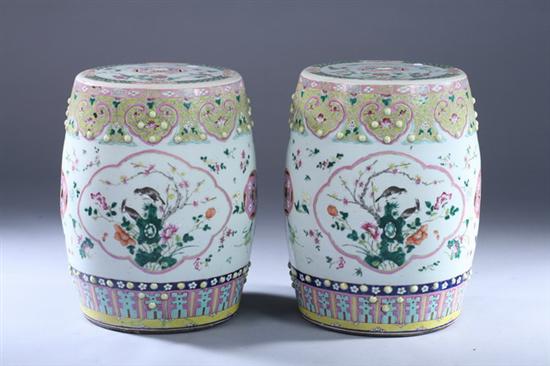 Appraisal: PAIR CHINESE FAMILLE ROSE PORCELAIN GARDEN STOOLS th century Floral