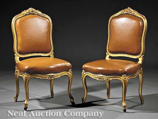 Appraisal: A Pair of Antique Louis XV-Style Carved and Gilded Chaises