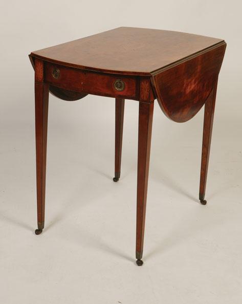 Appraisal: A GEORGE III SHERATON STYLE PEMBROKE TABLE the oval top