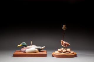 Appraisal: Two Carved Bird Lamps Two Carved Bird Lamps Mallard drake