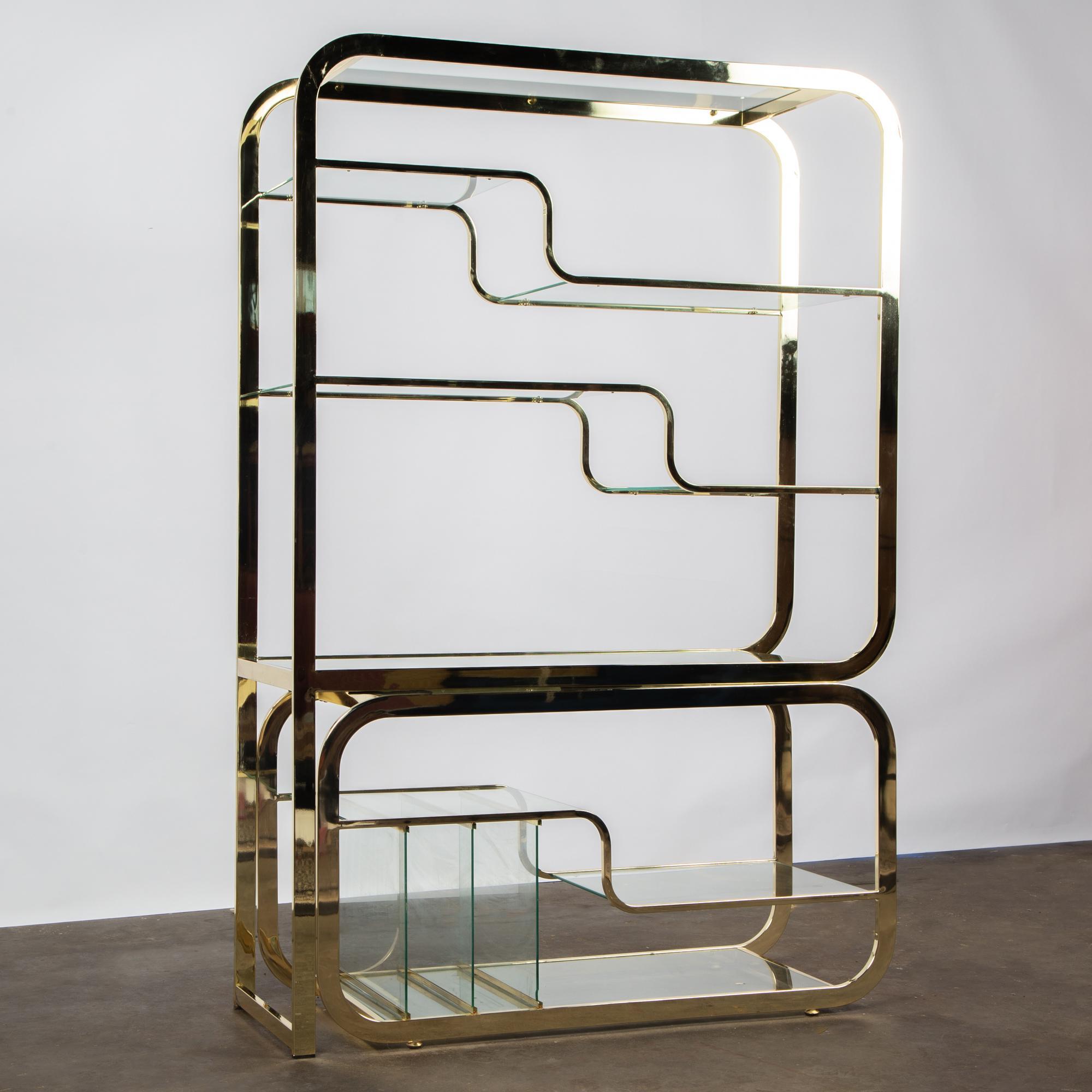 Appraisal: MILO BAUGHMAN FOR DIA ADJUSTABLE BRASS ETAGERE A two-piece brass