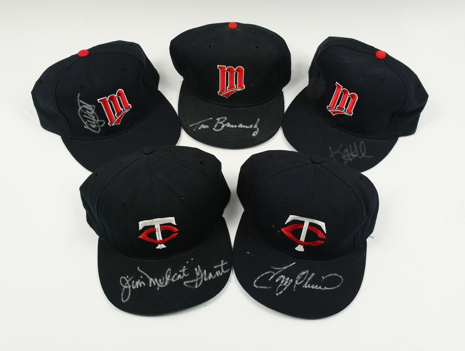 Appraisal: FIVE AUTOGRAPHED MAJOR LEAGUE BASEBALL HATS Minnesota Twins Jim ''Mudcat''