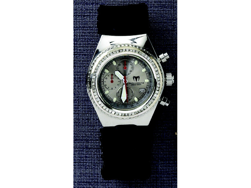 Appraisal: TECHNOMARINE DIAMOND WATCH Stainless steel chronograph with bezel set with