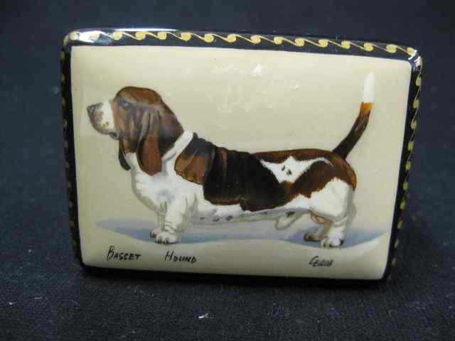 Appraisal: Russian Lacquerware Box of a BassetHound artist signed '' x