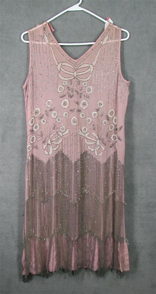 Appraisal: Pink Chiffon Flapper Style Dress Circa Beaded bows and floral