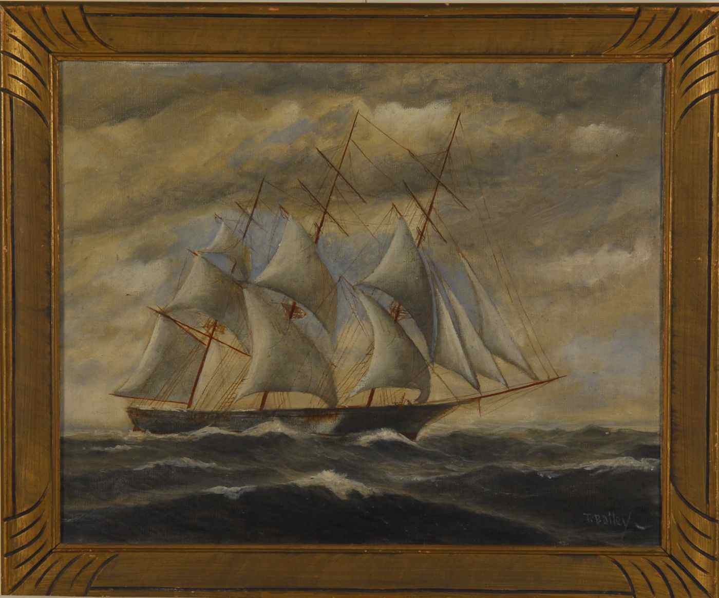 Appraisal: T BAILEY th th CenturyPortrait of a three-masted ship under